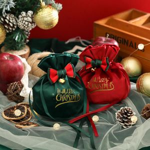 Christmas Velvet Candy Gift Bags Xmas Party Cookies Favors Packaging Bags 2023 New Year Kids Present Drawstring Bags