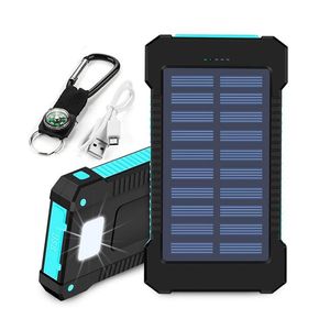 Solar Charger Power Bank, huge capacity 6000mah waterproof Portable Charger with solar panel, 2 output USB-C and 1 input for outdoor camping hiking emergency