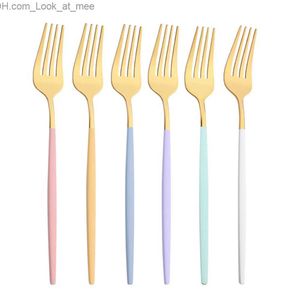 6st Multicolor Gold Table Seary Dessert Forks Coderware Set Dinner Fork Cutlery Set Rostfritt Steel Western Kitchen Flatware Set Q230829