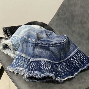 Stingy Brim Hats Unisex Tassel Washed Denim Bucket Hats For Women Men Vintage Foldable Cotton Panama Bob Cap Gorros Outdoor Beach Fishing Sun Hat J230829