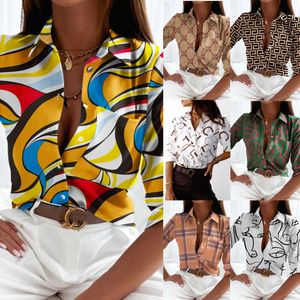 2023 Tasarımcı Kadınlar Yakası Boyun Gömlek Yeni Bahar Baskı Bluz Çiçek Bluzları Moda Gömlek Üstleri Uzun Kollu Gömlek 7 Renk