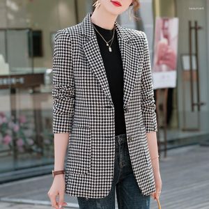 Ternos femininos clássico houndstooth jaqueta feminina moda elegante blazer casual chique escritório manga longa topos 2023