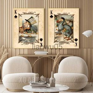 Metal Painting Alice In Wonderland Posters and Prints Wall Art Funny Playing Cards Vintage Canvas Painting For Living Room Home Decor Frameless x0829