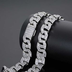 Hip Hop Men's Necklace Iced Out CZ Zircon 15mm Coffee Bean Thick Cuban Chain Halsbandsmycken för gåva