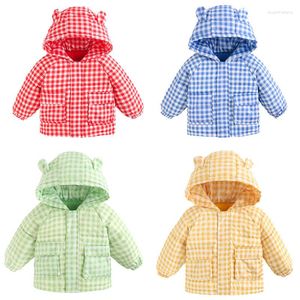 Down Coat 2023 Fashion Children Jacket Outerwear Boy And Girl Autumn Warm Hooded Kids Babys Lattice Coats Korean Style 0-6Y