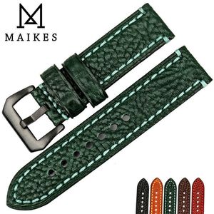 Assista Bandas Maikes 20mm 22mm 24mm 26mm Italiano Genuíno Couro Watchbands Green Watch Strap Soft Leather Watch Band para Marca Watch Bracelet 230828