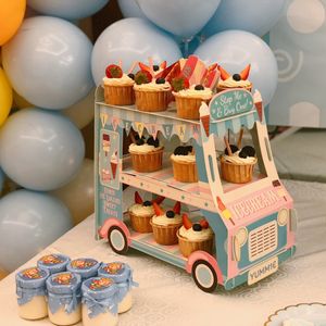 Outros suprimentos de festa de evento Double-decker Bus Shape Bolo Stand Bus Cupcake Titular Carrinho de Sorvete Crianças Aniversário Sobremesa Mesas Decoração de Festa 230828