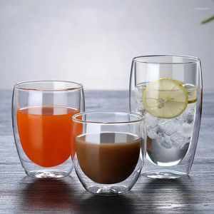 Weingläser, 2 Stück, doppelwandig, hohe Borosilikatglas-Becher, hitzebeständig, Tee, Milch, Saft, Kaffee, Wasser, Bierbecher, Bar, Trinkgeschirr, Geschenkbecher-Set