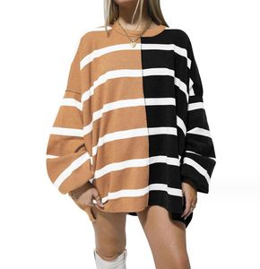 Sweter kobiet 2023 Autumn New Stripe Dani z długich rękawów Knitwear okrągła szyja