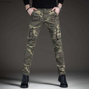 Mens Light Luxury Camouflage Outdoors Sports Jeans Multi-Pocket Wear-Proof Slim Fit Cargo Pants Army Fansカジュアルパンツ。 HKD230829