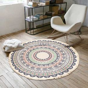 Boho mattor Rund bomullslinnor matta Anti-halkgolvmatta Mandala mattor för vardagsrum sovrum bohemisk mat macrame area mattor hkd230829