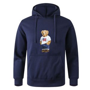 Teddy Bear Cute Printed Men Hoodie Loose Casual Clothing Fashion Warm Fleece Hoodies Personality Street Hip Hop Sweatshirt