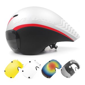 Cycling -Helme TT Cycling Helm Objektiv Brille Triathlon Tri Aero Road Bike Helm Timetrial Race Bicycle Helm Männer Casco Ciclismo Accessoires 230828