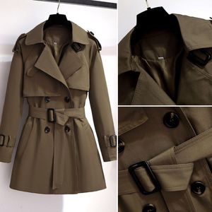 Autumn Winter Elegant Women Double Breasted Solid Short Trench Coat 100% Cotton Vintage Turn-Down Collar Loose Trench Windbreaker With Belt