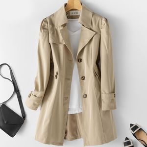 Wool Blends Spring Autumn Trench płaszcz Kobieta Single Breasted Middlong Women Overcoat 5xl Khaki Windbreaker Kobieta 230828