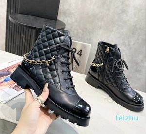 Boots Luxury Designers Ankle Boots Black and white Calfskin Quality Flat Lace up Shoes Adjustable Zipper Opening Motorcycle Boots