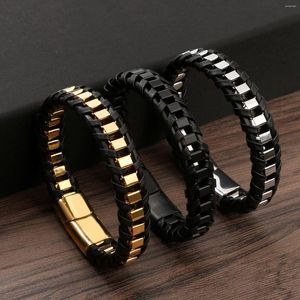 Charm Bracelets Classic Hand Woven Stainless Steel Leather For Men Gold Black Color Charming Jewelry Punk Hip-Hop Gift