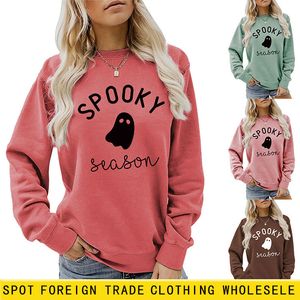Moletons femininos rosa com capuz Halloween moletom feminino bonito temporada assustador moletom fantasma outono bordado suéter pulôver top