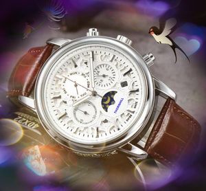 Sub Dial Work Ice Out Hip Hop Men Watches Watches Leather Belt Clock Clock Super Moon Star Skeleton Flowers Case Super Watch Oologio di Lusso