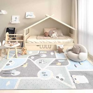 Decoração do quarto das crianças dos desenhos animados antiderrapante tapete nórdico para sala de estar casa lavável grande área bebê rastejando esteira hkd230829