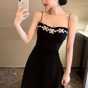 Vestidos casuais luxo vestido de aniversário elegante banquete sexy preto magro wasit backless verão cristal formal a-line longo para mulheres