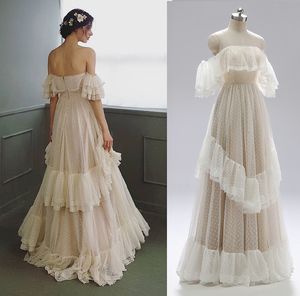 Urban Sexy Dresses Off Shoulder Polka Dots Wedding Dress 2023 Tiered Lace Ruffle Victorian Rustic Backless Princess Bridal Gown Custom Made 230828