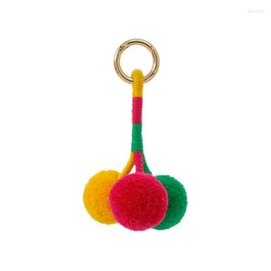 Keychains Colorful Pompoms Keychain Women Girls Cute Candy Color Heart Chains Pendant Headphone Case Bag Ornament Keyring Creative Gifts