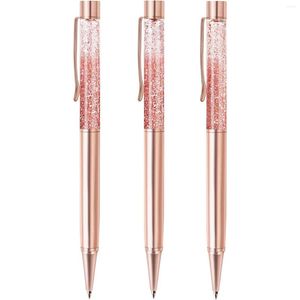 Canetas esferográficas de ouro rosa caneta de metal bling areia líquida dinâmica com recargas tinta preta material de escritório presente para o natal