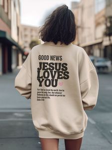 Moletons masculinos com capuz Good s Jesus Loves You Carta Impressão Feminina Mangas Compridas O Pescoço Hoodie Casual Moda Pulôver Roupas Femininas 230829