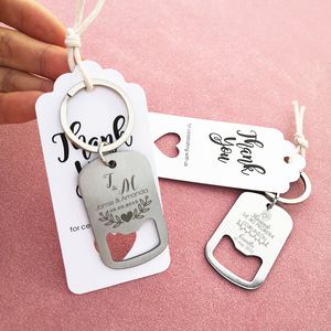 Other Event Party Supplies 20pcs Personalized Engraved Stainless Steel Beer Bottle Opener Keychains keyrings Wedding Party Gift Favor Openers Organza Bag 230828