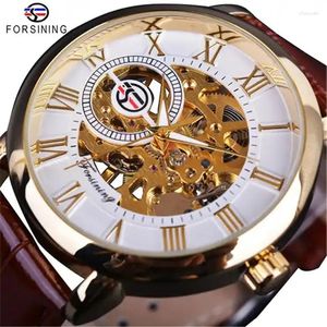 Orologi da polso Forsining 99S Lusso automatico classico cinturino in pelle meccanica trasparente ponte dorato scheletro vendita orologio da uomo orologio