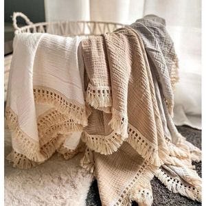 Blankets Born Baby Tassel Receiving Blanket Muslin Cotton Infant Fringe Swaddle Babies Sleeping Quilt Bed Cover