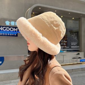 Chapéus de aba larga Chapéus de balde Chapéu de pelúcia de pele falsa feminino elegante outono e inverno chapéu de pescador de pele coreano sênior quente senhoras balde chapéu de pelúcia boné 230828