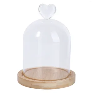 Storage Bottles Wood Decor Glass Display Dome With Base Preserved Flower Cloche Heart Style Transparent Ornament Clear