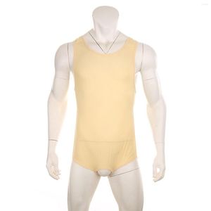 Men's Body Shapers Men's One-piece Back Hollow Sexy Lingerie Vest Hip Exposed Breathable Ultra-thin Gay Tight Clothes Sissy Underwear