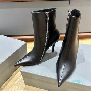 Botas stiletto dedo apontado com zíper lateral abertura fashion botas slip-on sola de couro sapatos de grife femininos tamanho 35-40