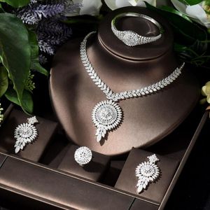 Colar brincos conjunto hibride preço de folga vintage dubai cor branca jóias para mulheres zircônia cúbica nupcial e bijoux