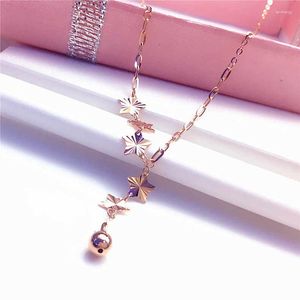 Ketten Russische Damen 585 Lila Goldfarbene Rose Stern Perlen Halskette Glänzender Stil für Frauen