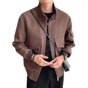 Jaquetas masculinas outono gola 3d bolso jaqueta coreano streetwear moda solta causal vintage pequena carga masculino casaco outerwear