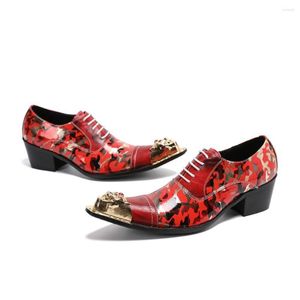 Sapatos de vestido Mens Estilo Britânico Pontudo Toe Couro Vermelho Lace-up Impresso Casamento Grande Tamanho 37-46