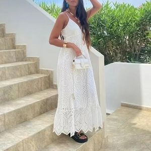 Casual Dresses Women's 2023 Summer Dress Fashion Hollow Out Embroidery Strapless Elegant Boho Vintage Lace Midi