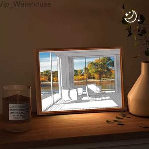 INS LED Painting Light Dimming Wall Lamp Artwork Gift Indoor Study Bedroom Table Lamp Sunlight Window Wooden Photo Night Luminou HKD230829 HKD230829