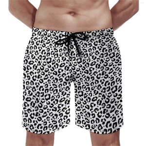 Herren-Shorts, Animal-Board, klassische Herren-Strandhose, Schwarz-Weiß-Leopardenmuster, Freizeit-Badehose, große Größe