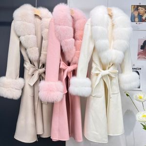 Giacca invernale da donna in pelliccia sintetica Cappotto reale da donna Polsini con colletto naturale Lungo misto lana Capispalla calda spessa femminile Streetwear 230828