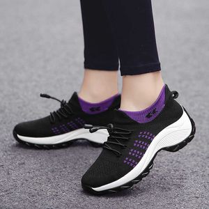 Spring new large size sneakers fly woven breathable mesh women's shoes thick bottom rocking shoes 0830