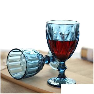 Wine Glasses European Style Embossed Glass Stained Beer Goblet Vintage Household Juice Drinking Cup Thickened Drop Delivery Home Garde Dhujc
