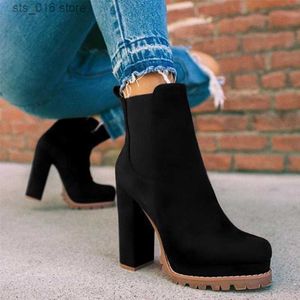 Boots New Women Ankle Boots Flock Leopard Slip On Short Boots Women's High Heels Platform Autumn Shoes Ladies Booties Retro Plus 43 T230829