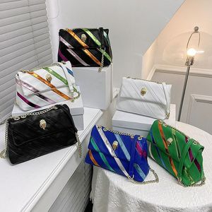 Evening Bags Rainbow Patchwork Women Bags Purse Eagle Icon Bird Head on Front Flap Jointing Colorful Cross Body Bag UK Fashion Design 230829