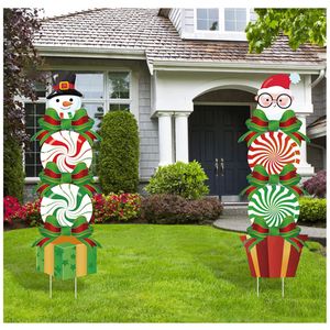 Dekorativa föremål Figurer 1 PC Christmas Yard Stakes Decorations Plastic Snowman Santa Candy Shape Garden Art Decorative Ornament Outdoor Lawn Signs 230828