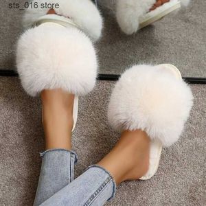 Slippers 2022 New Woman Slippers Winter Simple Word Fur Flats Soft Home Women Slippers Faux Fur Warm Bedroom Leisure Female Shoes T230828